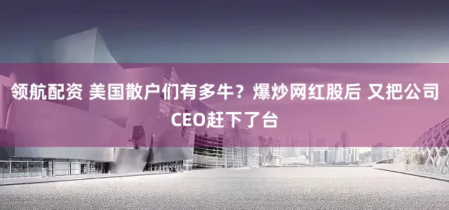 领航配资 美国散户们有多牛？爆炒网红股后 又把公司CEO赶下了台